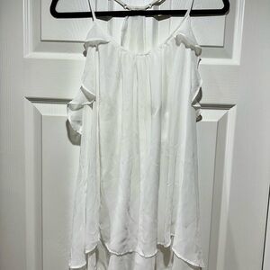 In Bloom White Asymmetrical Ruffled Camisole